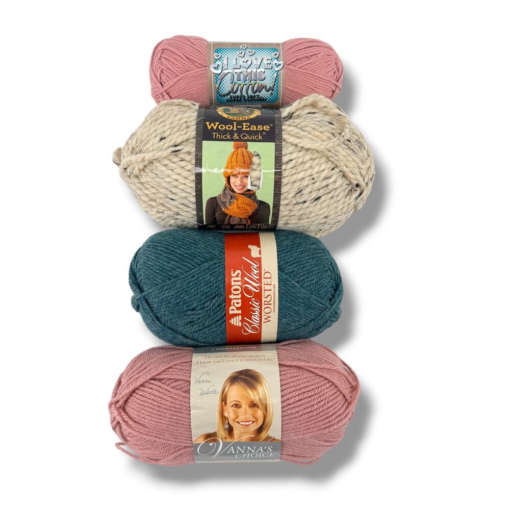 Mixed Yarn Lot 4 Skeins Lion Vanna's Patons Cotton Wool Acrylic Craft Yarn Pink